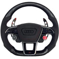 Black Audi steering wheel on a white background